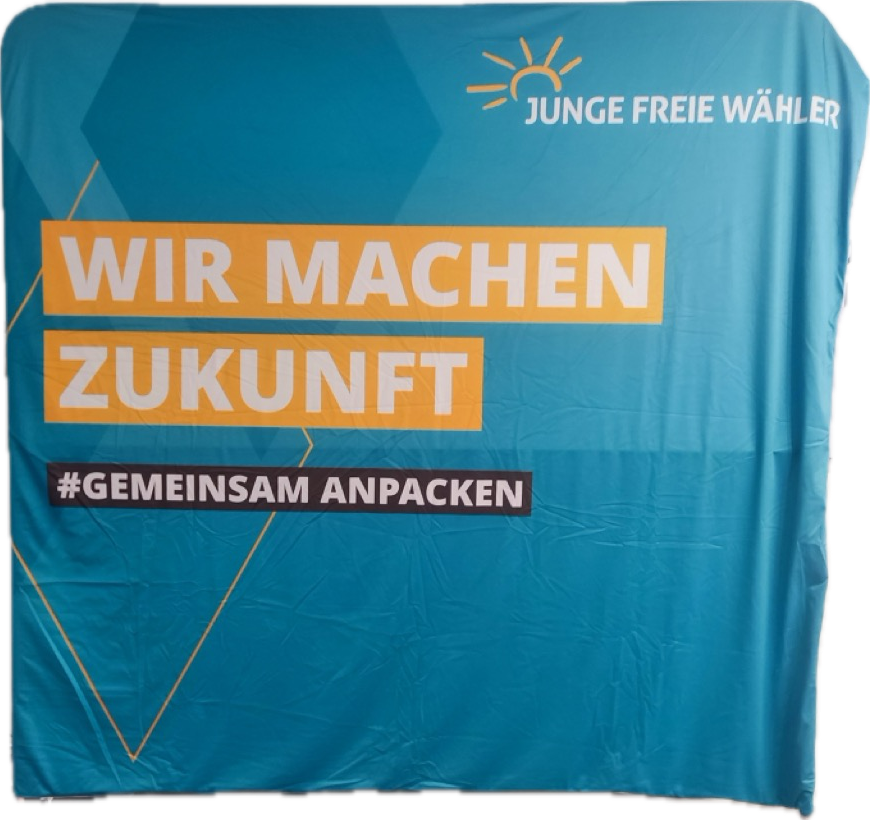 Zipperwall mit Slogan JFW